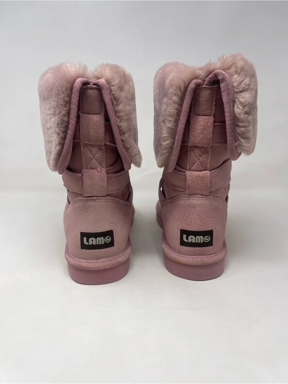 LAMO Womens Pink Suede Winter Boots Size 8 Furry Faux Fur